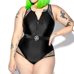 Blackcraft Cult Women Belted One Piece Swimsuit L - Believe In Yourself